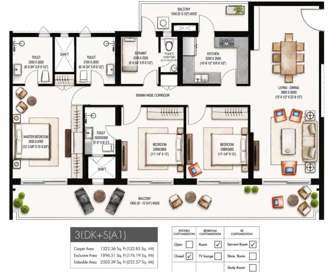 Floor plan for Krisumi Waterfall Residences 2, 3, 4BHK